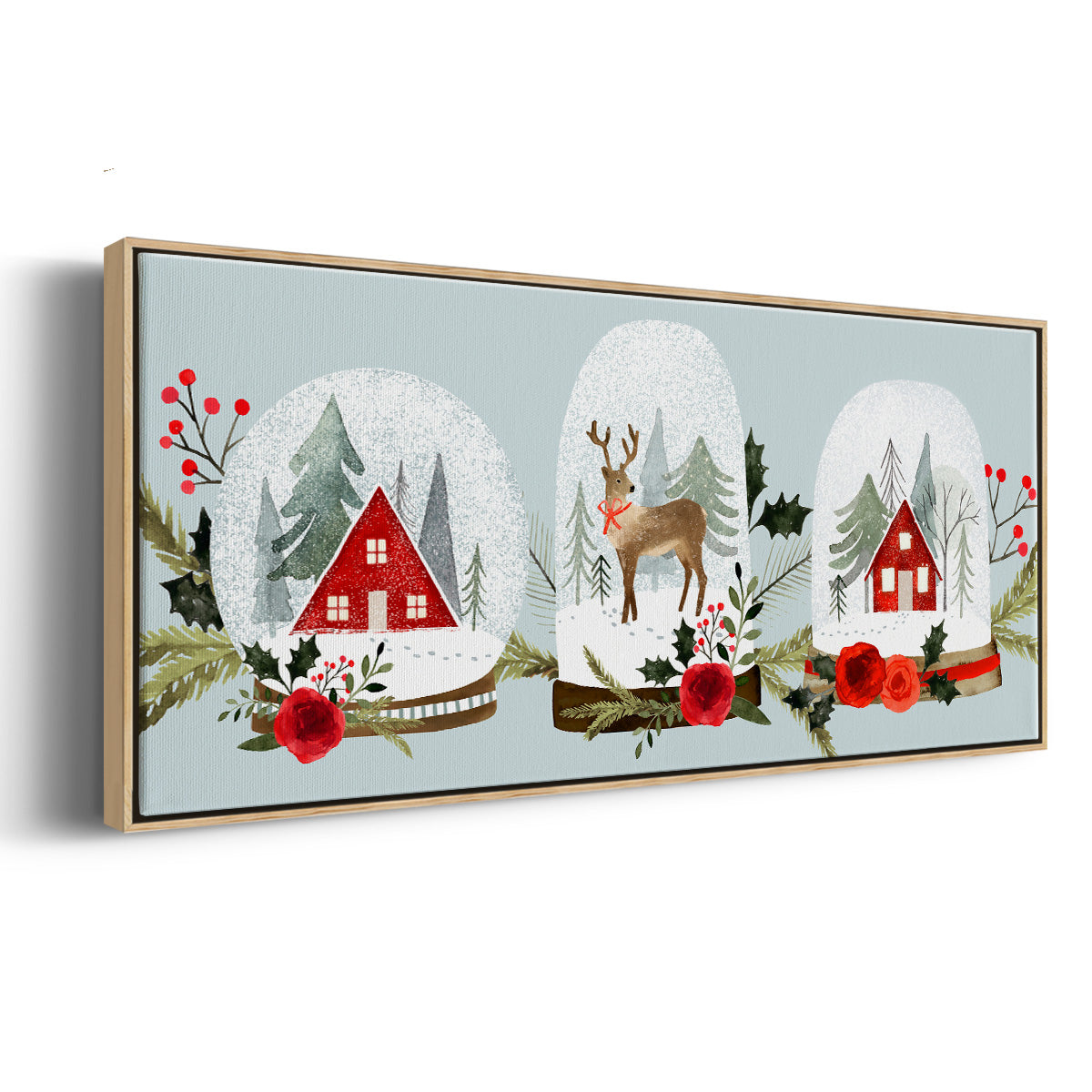 Snow Globe Village Collection D - Floater Framed Canvas Print