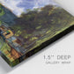 Close-up view of wrapped canvas corner featuring riverbank landscape near village.