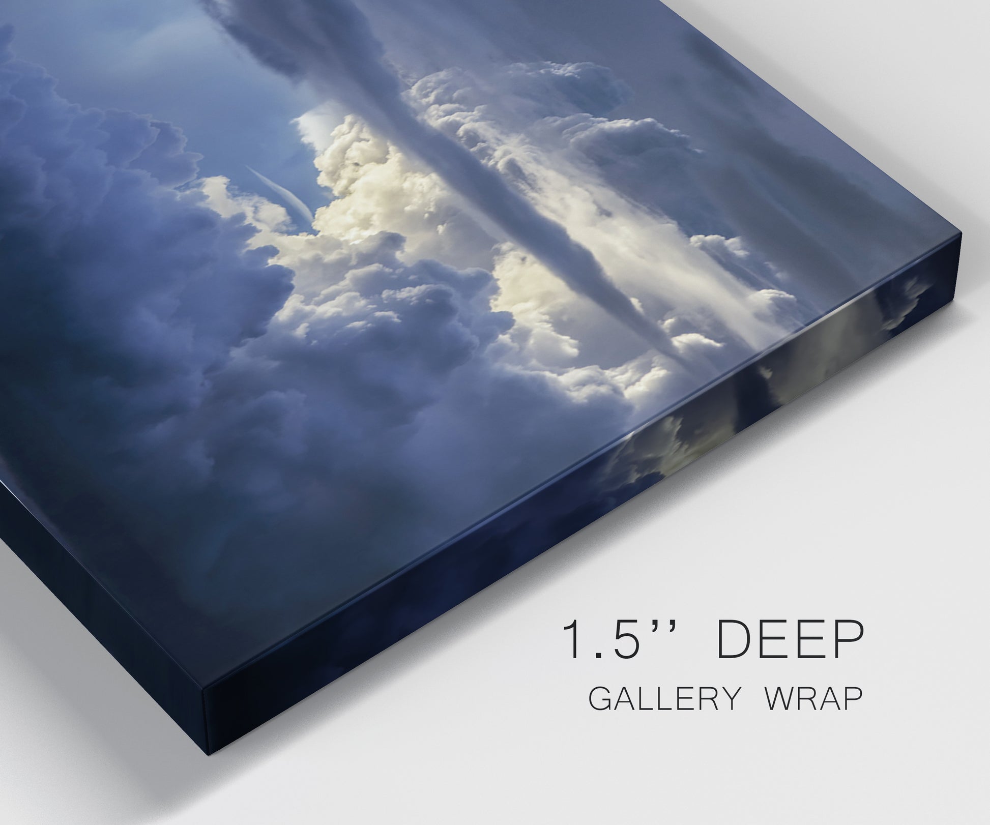 Close-up view of wrapped canvas corner featuring hot air balloons rising at dawn.