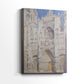 Side view of a canvas art print of a detailed façade with soft color variations and shadow, showing gallery-wrapped depth.