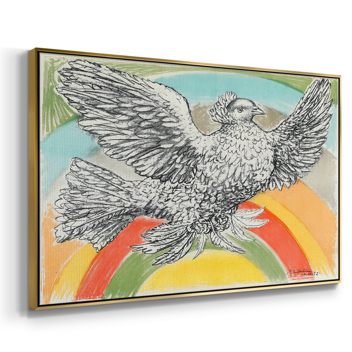 Flying Dove with Rainbow (Colombe volant à l'Arc-en-ciel), 1952 - Floater Framed Canvas Print