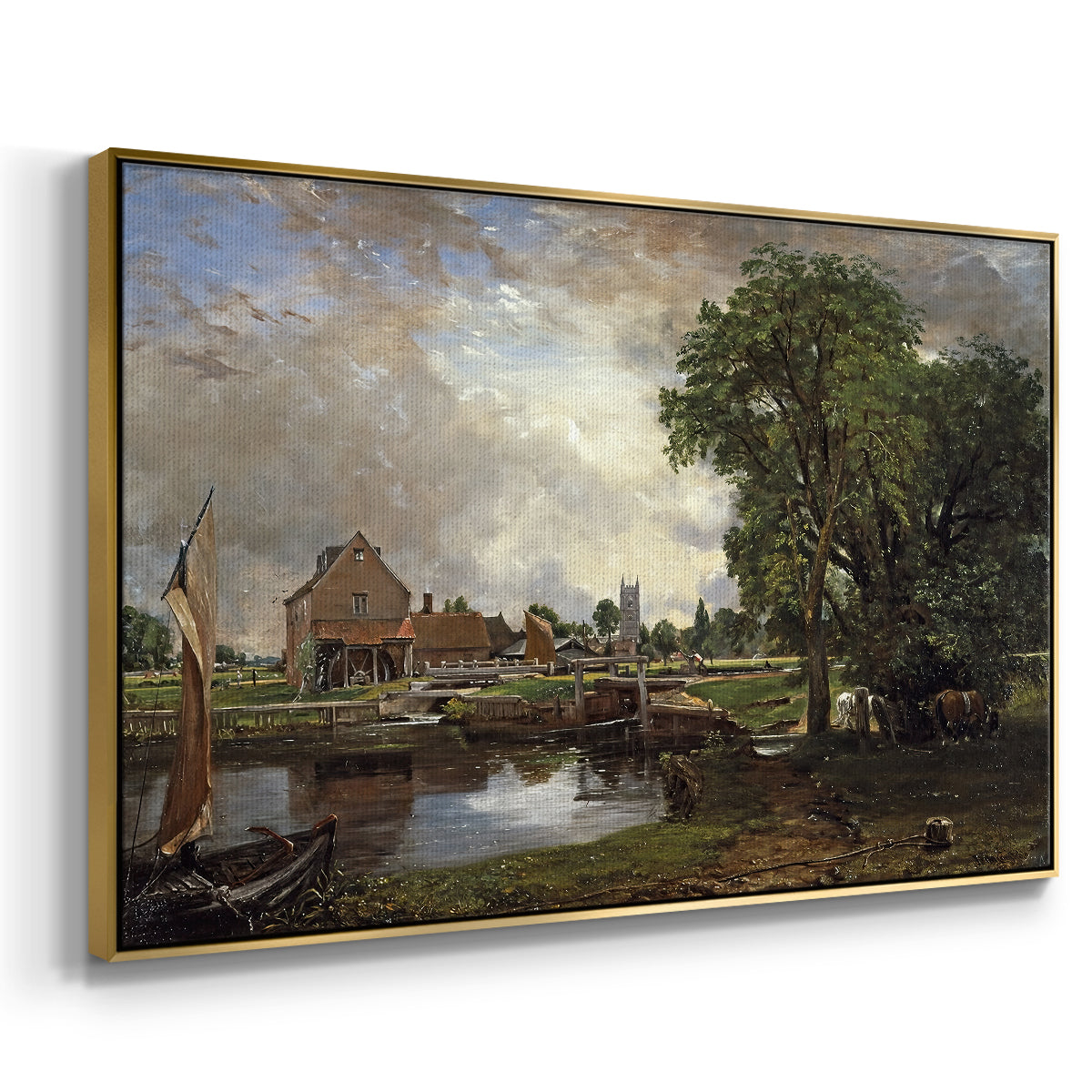 Dedham Lock and Mill, c. 1820 - Floater Framed Canvas Print