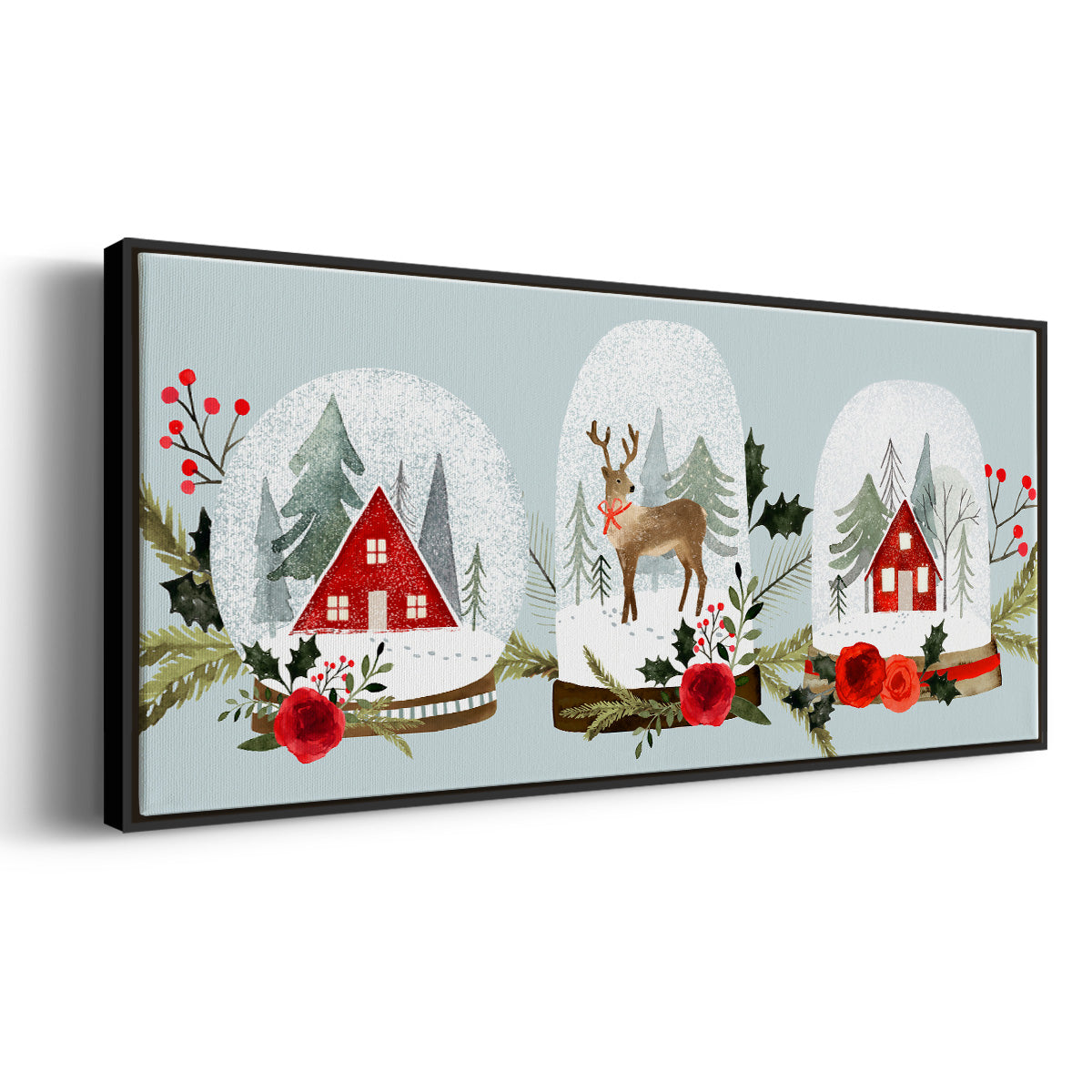 Snow Globe Village Collection D - Floater Framed Canvas Print