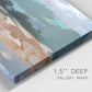 Close-up view of wrapped canvas corner featuring abstract landscape composition study.