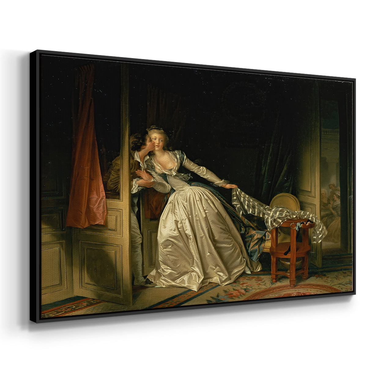 The Stolen Kiss (Le Baiser à la dérobée), c. 1788 - Floater Framed Canvas Print