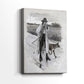 Side view of a canvas art print of a stylized figure with strong contrast and narrative tone, showing gallery-wrapped depth.