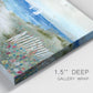 Close-up view of wrapped canvas corner featuring lush coastal garden landscape.