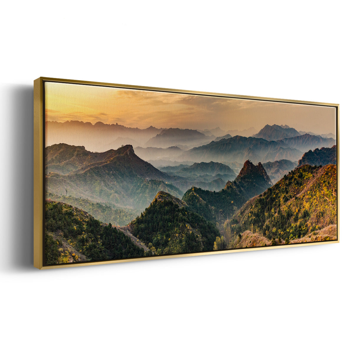 Jinshanling Mountains at Sunrise in Autumn Colors - Floater Framed Canvas Print