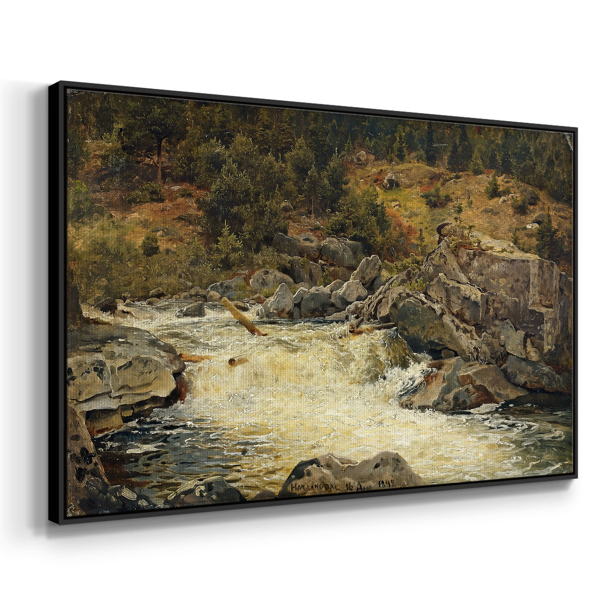 Waterfall in Hallingdal, 1848 - Floater Framed Canvas Print