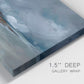 Close-up view of wrapped canvas corner featuring stormy sea glass toned coastline.
