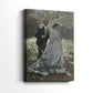 Side view of a canvas art print of a calm outdoor scene with figures in relaxed poses, showing gallery-wrapped depth.