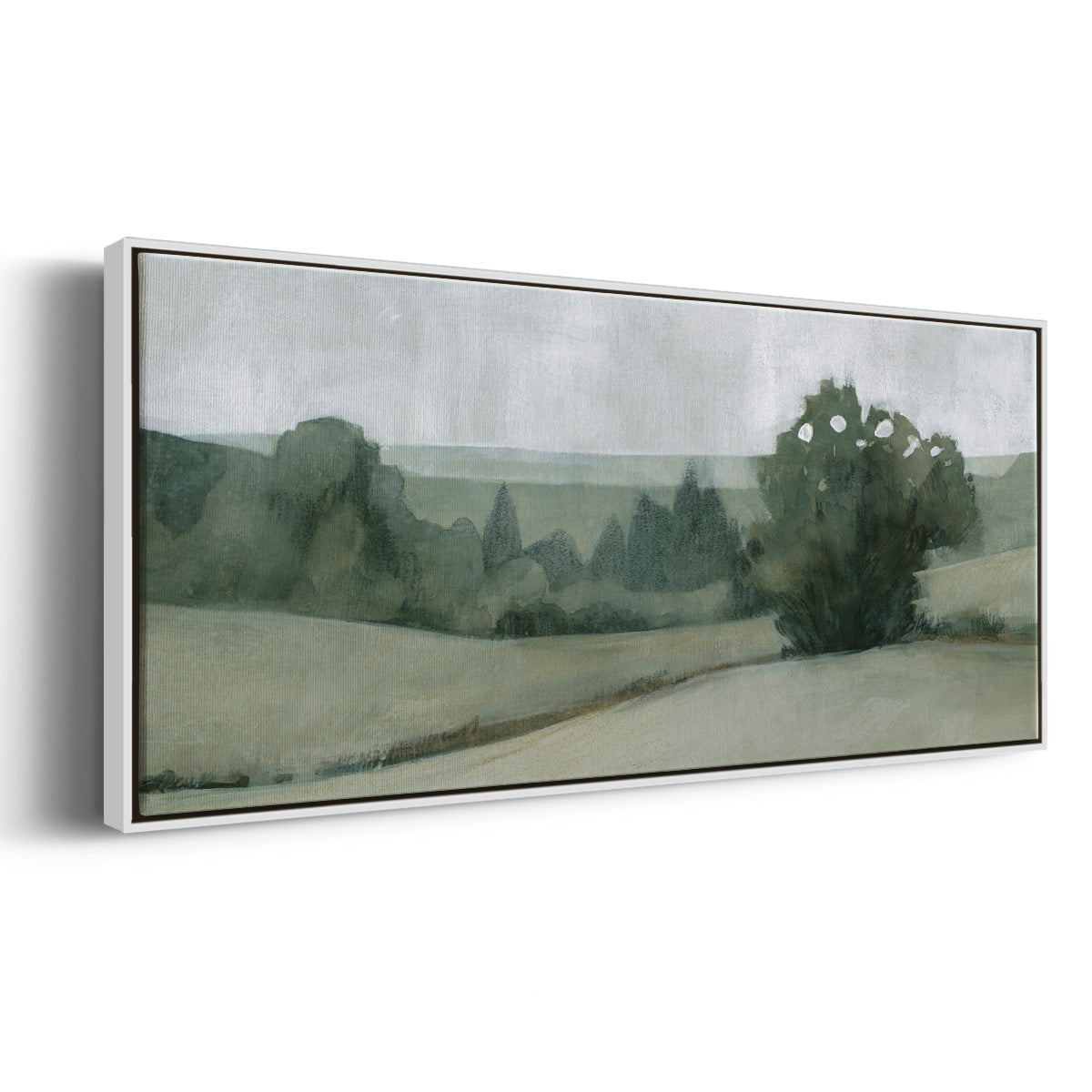 Soft Green Landscape II - Floater Framed Canvas Print