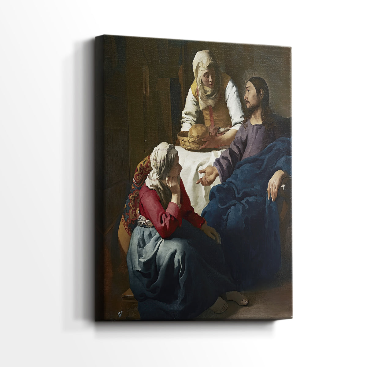 Side view of a canvas art print of a structured interior with narrative focus and subtle contrast, showing gallery-wrapped depth.