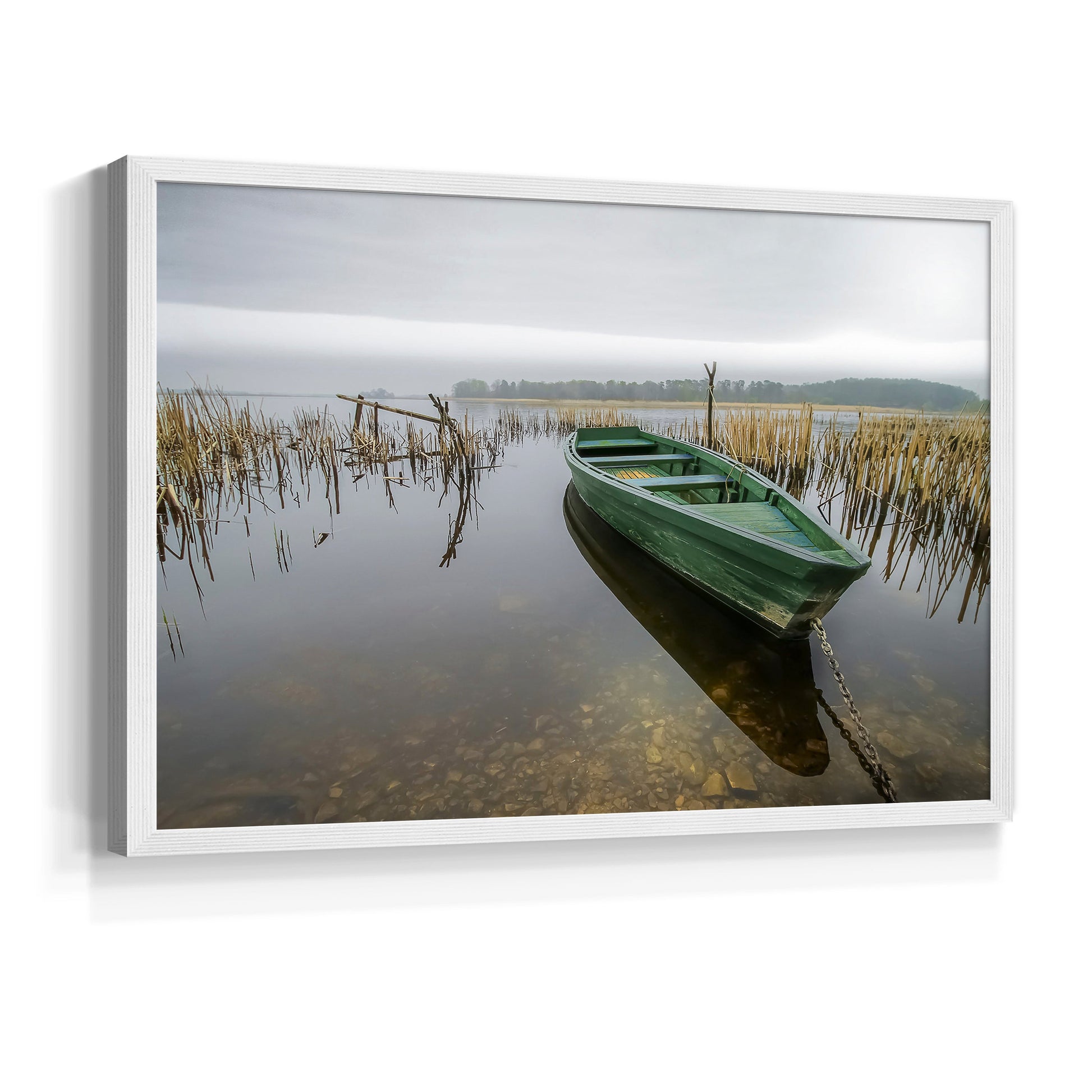 45429,boat,water,reeds,lake,nature,overcast,sky,tranquil,calm,greenery,afternoon,reflection,tethered,landscape,serenity,outdoor,fishing,solitude,stillness,peaceful,horizon,shoreline,environment,natural,scenery,rustic,cozy,wildlife,moored,setting,dock,pond,weather,rural,atmosphere,beauty,aquatic,preserve,Re-stickable,Nautical & Beach