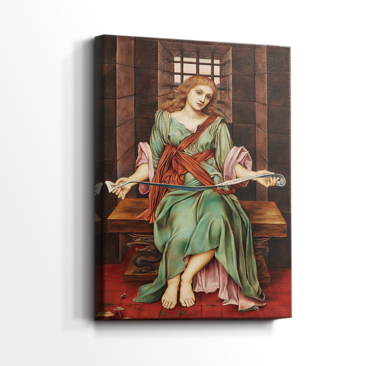 Side view of a canvas art print of a dramatic image of confinement and emotional tension, showing gallery-wrapped depth.