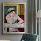 Impressionist portrait scene with plum brandy by Édouard Manet in an {frame_style_descriptor} displayed in a neutral interior setting.
