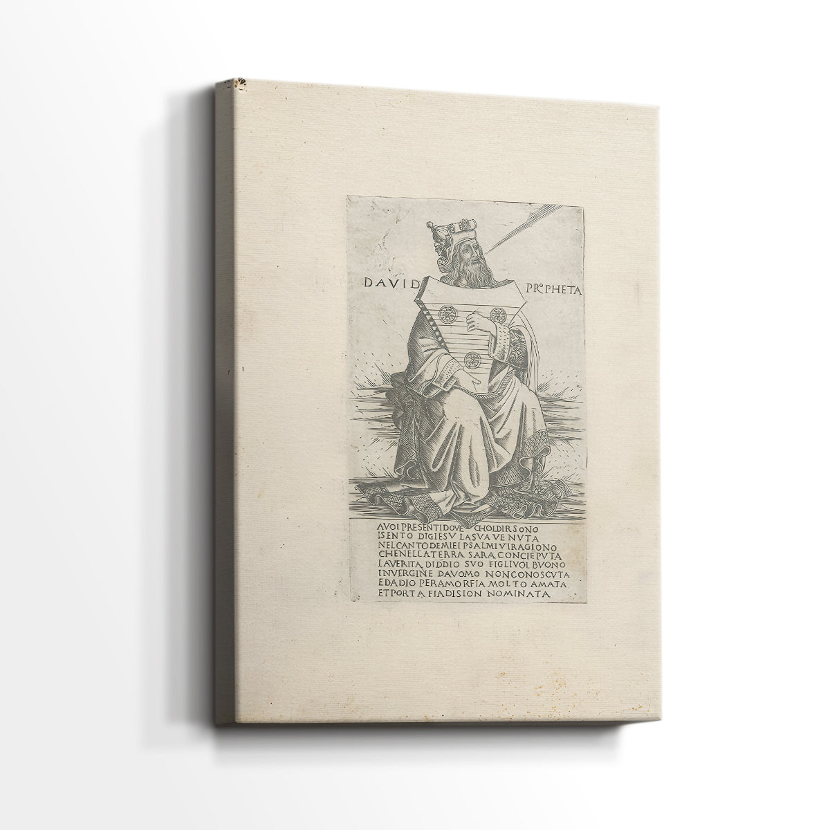 Side view of a canvas art print of a refined composition with minimal shading and clarity, showing gallery-wrapped depth.
