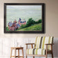 Impressionist coastal villas landscape by Gustave Caillebotte in an ornate black frame with gilded inner detail displayed in a light-toned interior setting.