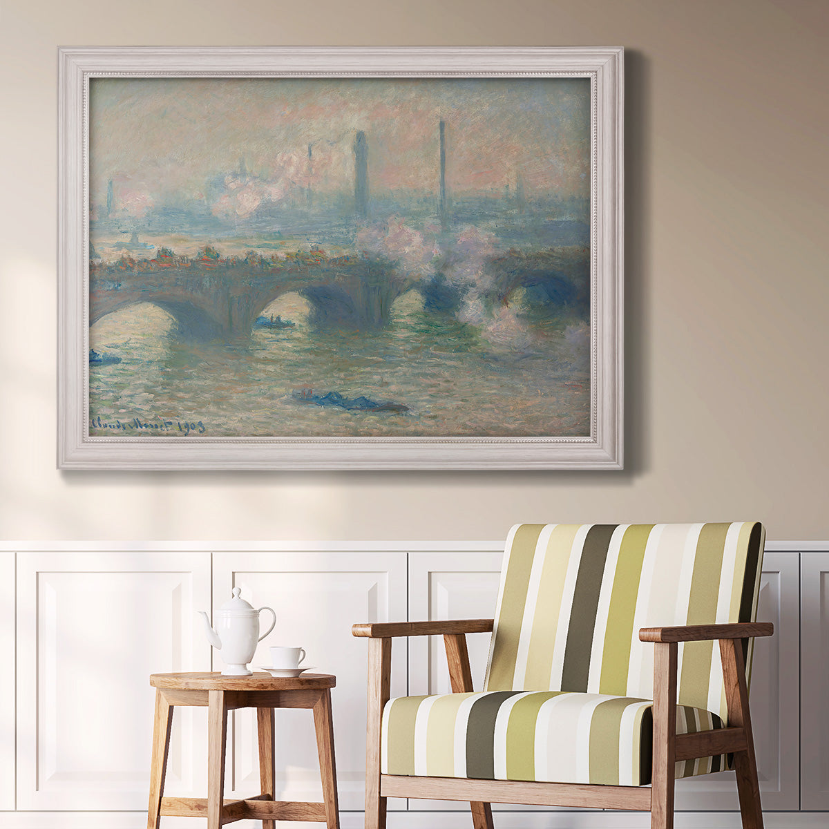 Waterloo Bridge, Gray Day - Ornate Framed Canvas Print