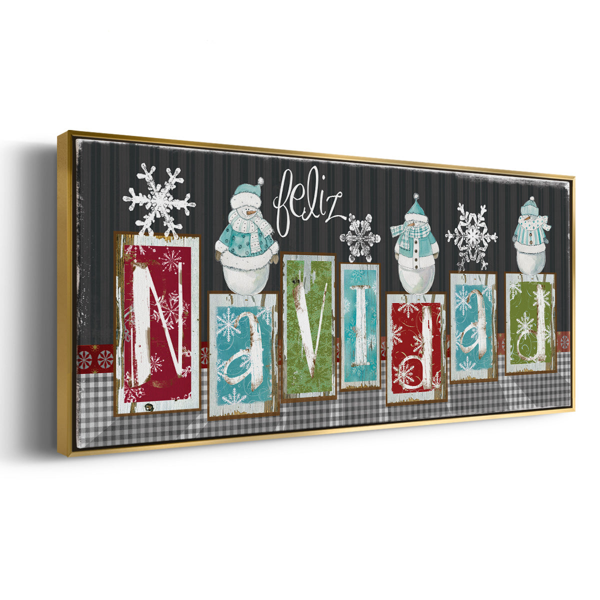 Navidad Blocks - Floater Framed Canvas Print