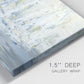 Close-up view of wrapped canvas corner featuring impressionist regatta scene with sailboats.