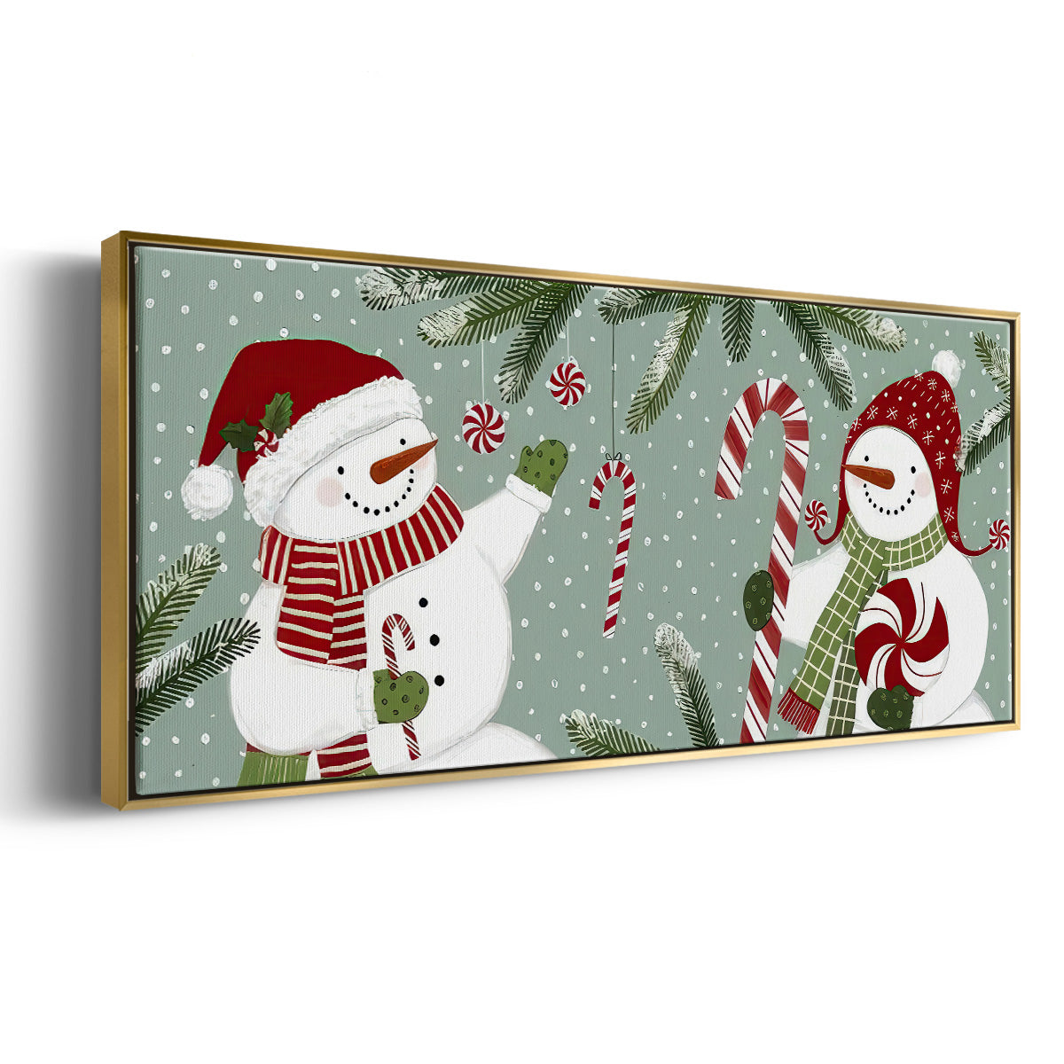 Peppermint Snowman Collection D - Floater Framed Canvas Print