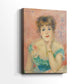 Side view of a canvas art print of a figure with warm tones and animated presence, showing gallery-wrapped depth.