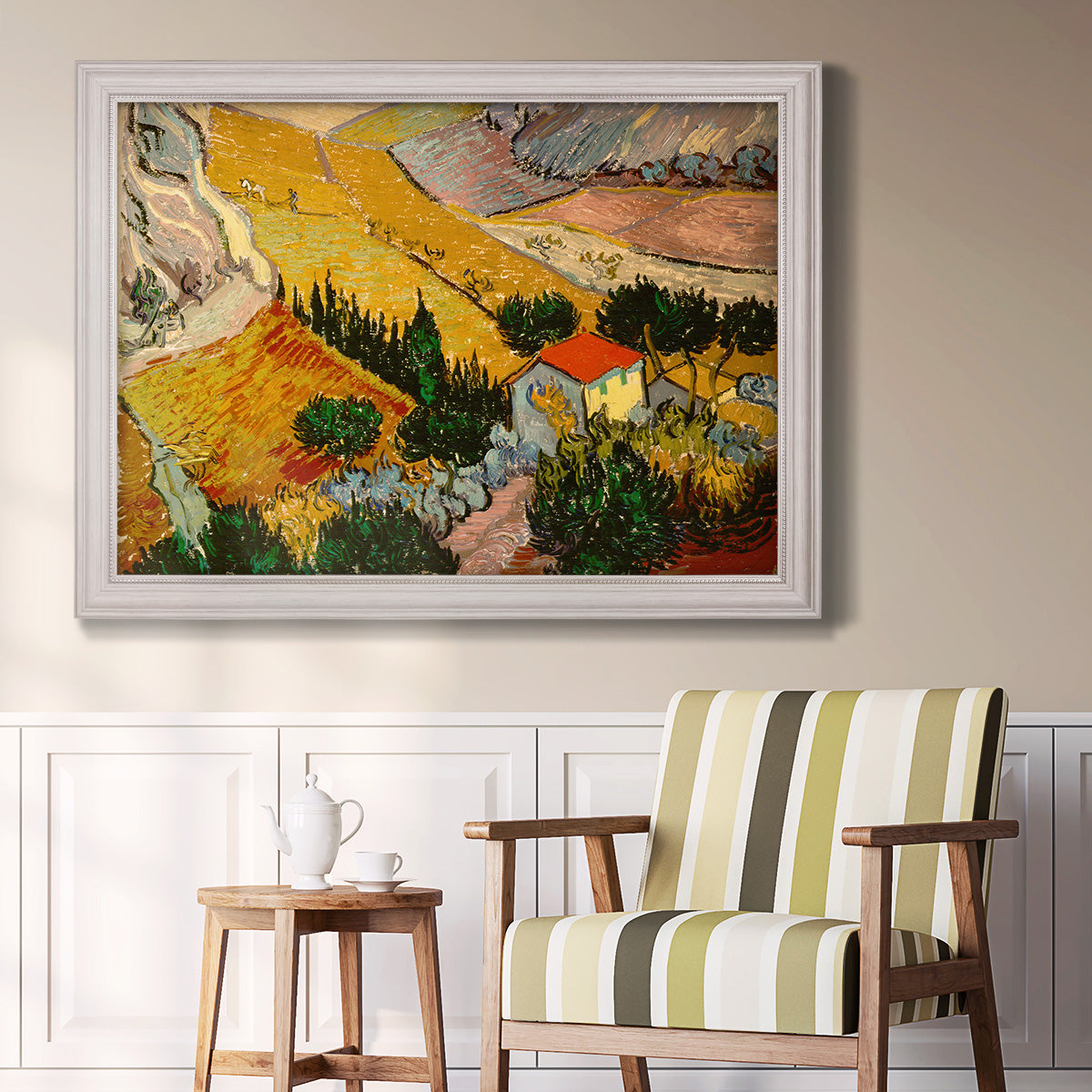 Valley With Ploughman Seen from Above - Ornate Framed Canvas Print