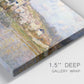 Close-up view of wrapped canvas corner featuring village overlooking river valley.