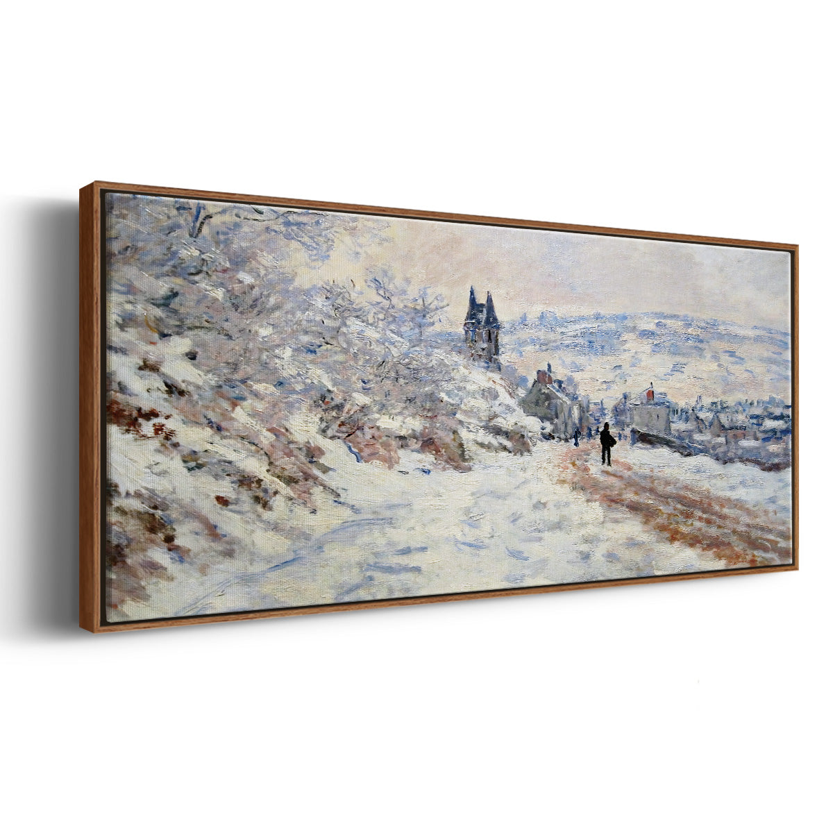 The Road to Vétheuil, Snow Effect, 1879 - Floater Framed Canvas Print
