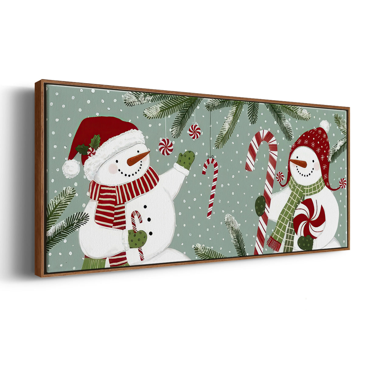 Peppermint Snowman Collection D - Floater Framed Canvas Print