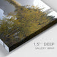 Close-up view of wrapped canvas corner featuring low light river photography.