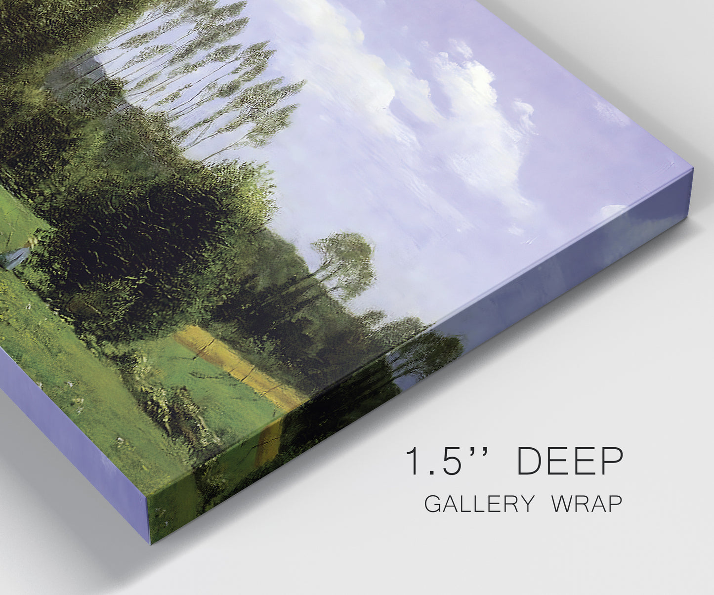 Close-up view of wrapped canvas corner featuring open landscape near le havre.