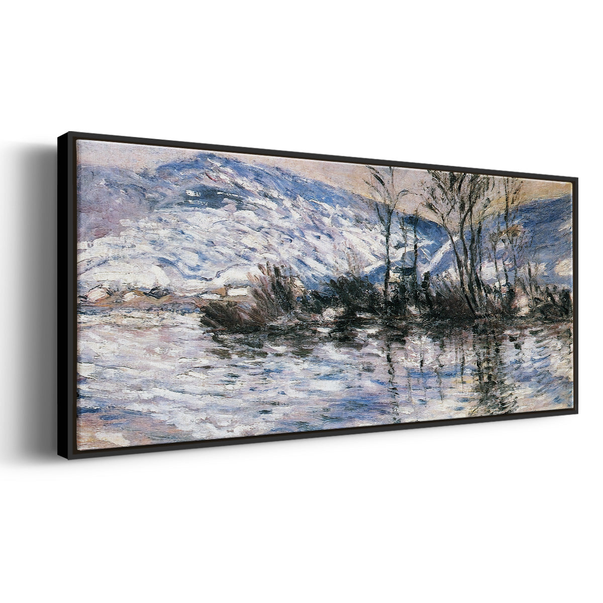 The Seine at Port Villez, Snow Effect, 1885 - Floater Framed Canvas Print