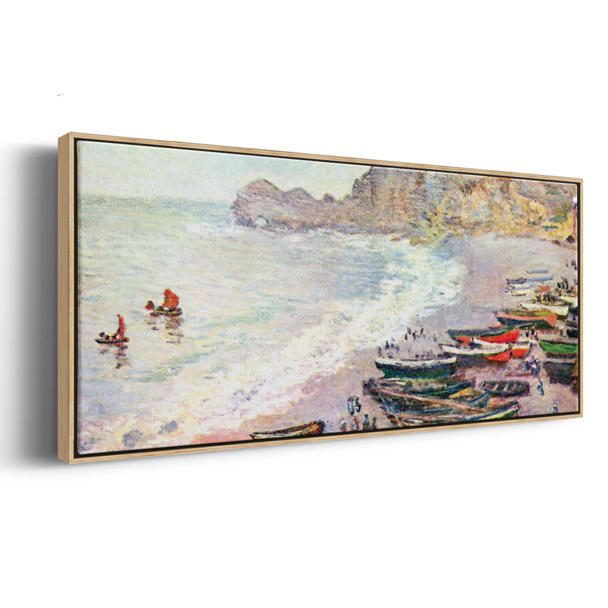 Étretat, the Beach and La Porte d'Amont - Floater Framed Canvas Print