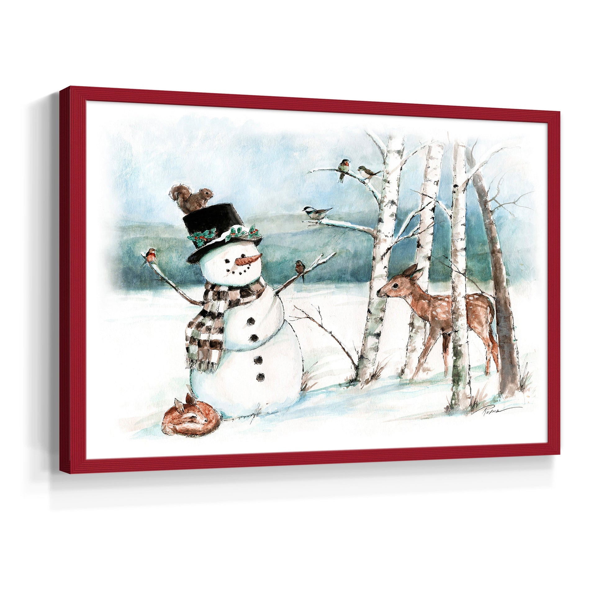 42975,snowman,deer,winter,forest,snowy landscape,birds,birch trees,scarf,top hat,wildlife,nature,frost,season,serene,animal,frosty,woodlands,frozen,cold,playful,outdoors,charming,magical,landscape art,whimsical,fauna,friendly,wildlife observation,tranquility,country scene,illustration,snowflakes,seasonal,heritage,woodland creatures,holiday,scenic,peaceful,natural beauty,art,Re-stickable,Landscape & Nature