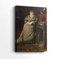 Side view of a canvas art print of a classic figure study with detailed clothing and calm presence, showing gallery-wrapped depth.
