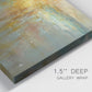 Close-up view of wrapped canvas corner featuring muted abstract river inspired tones.