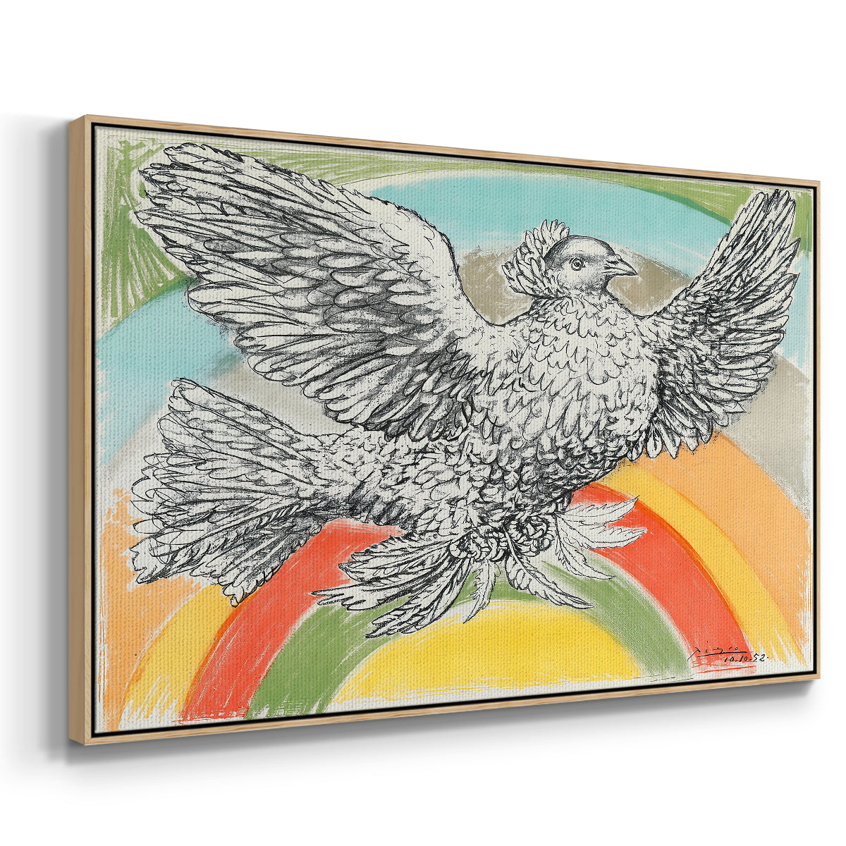 Flying Dove with Rainbow (Colombe volant à l'Arc-en-ciel), 1952 - Floater Framed Canvas Print