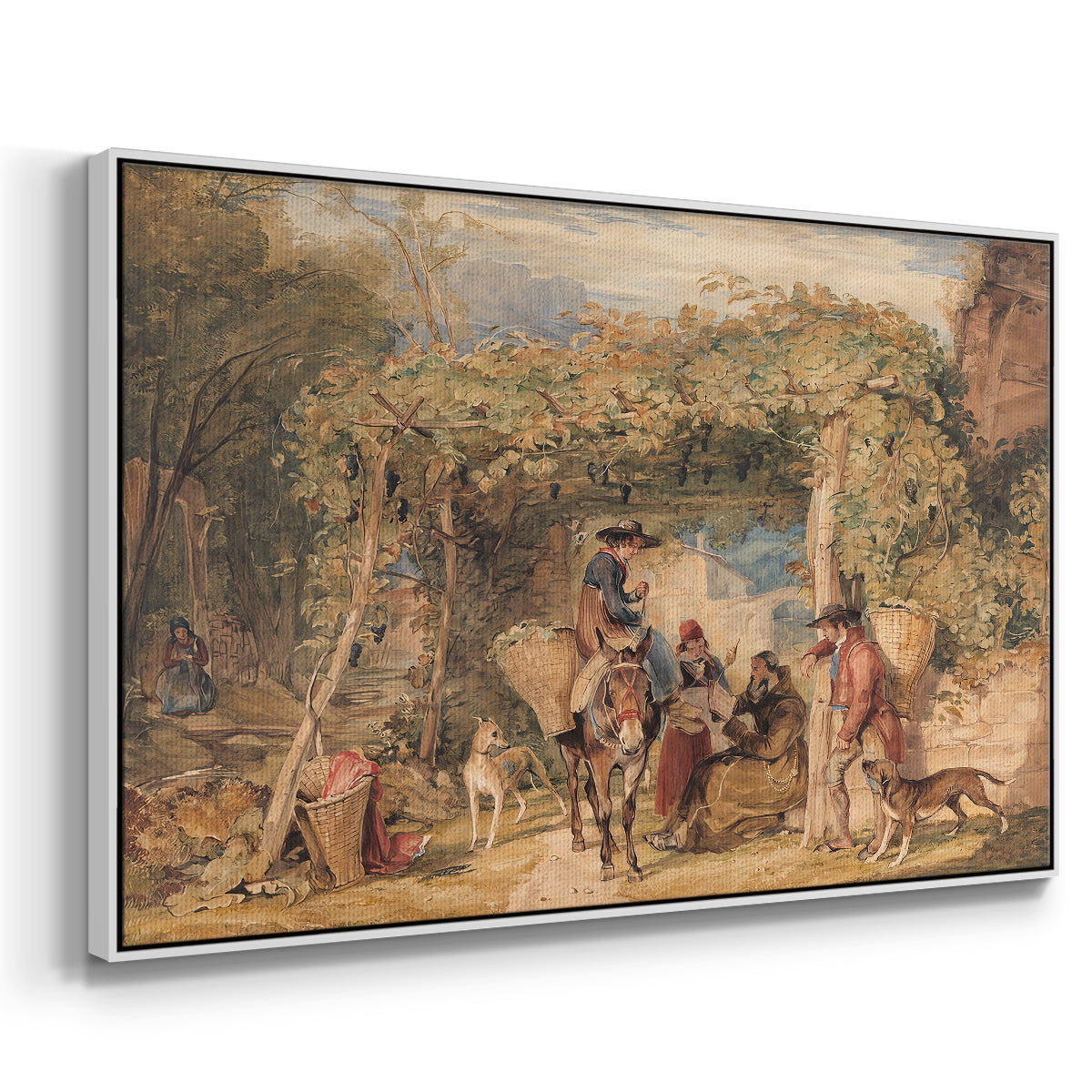 Figures and Animals in a Vineyard, c. 1829 - Floater Framed Canvas Print
