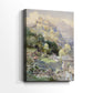 Side view of a canvas art print of a historic fortress set within a mountainous landscape, showing gallery-wrapped depth.
