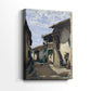 Side view of a canvas art print of a calm composition with narrow street and subtle detail, showing gallery-wrapped depth.