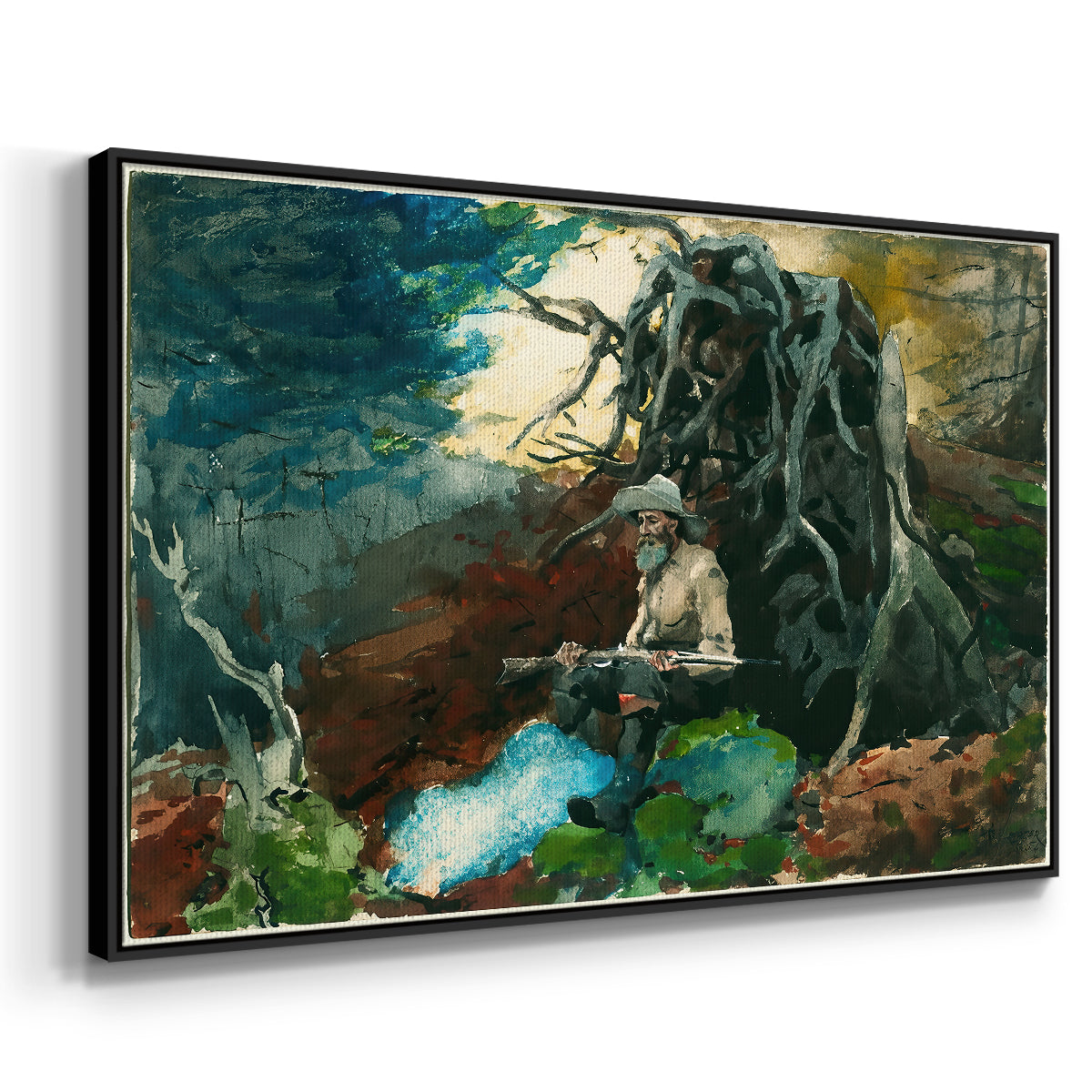 Campfire, Adirondacks, 1892 - Floater Framed Canvas Print
