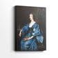 Side view of a canvas art print of a classic aristocratic figure with delicate features and rich tones, showing gallery-wrapped depth.
