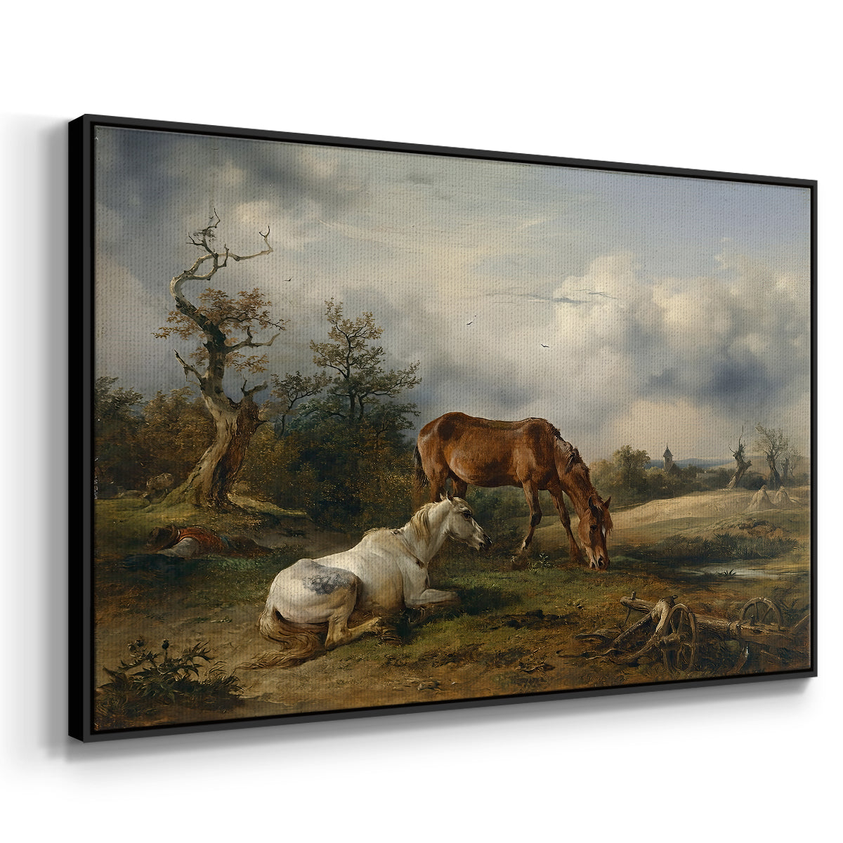 Two Horses on the Pasture, c. 1825 - Floater Framed Canvas Print