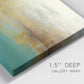 Close-up view of wrapped canvas corner featuring warm abstract end of summer palette.