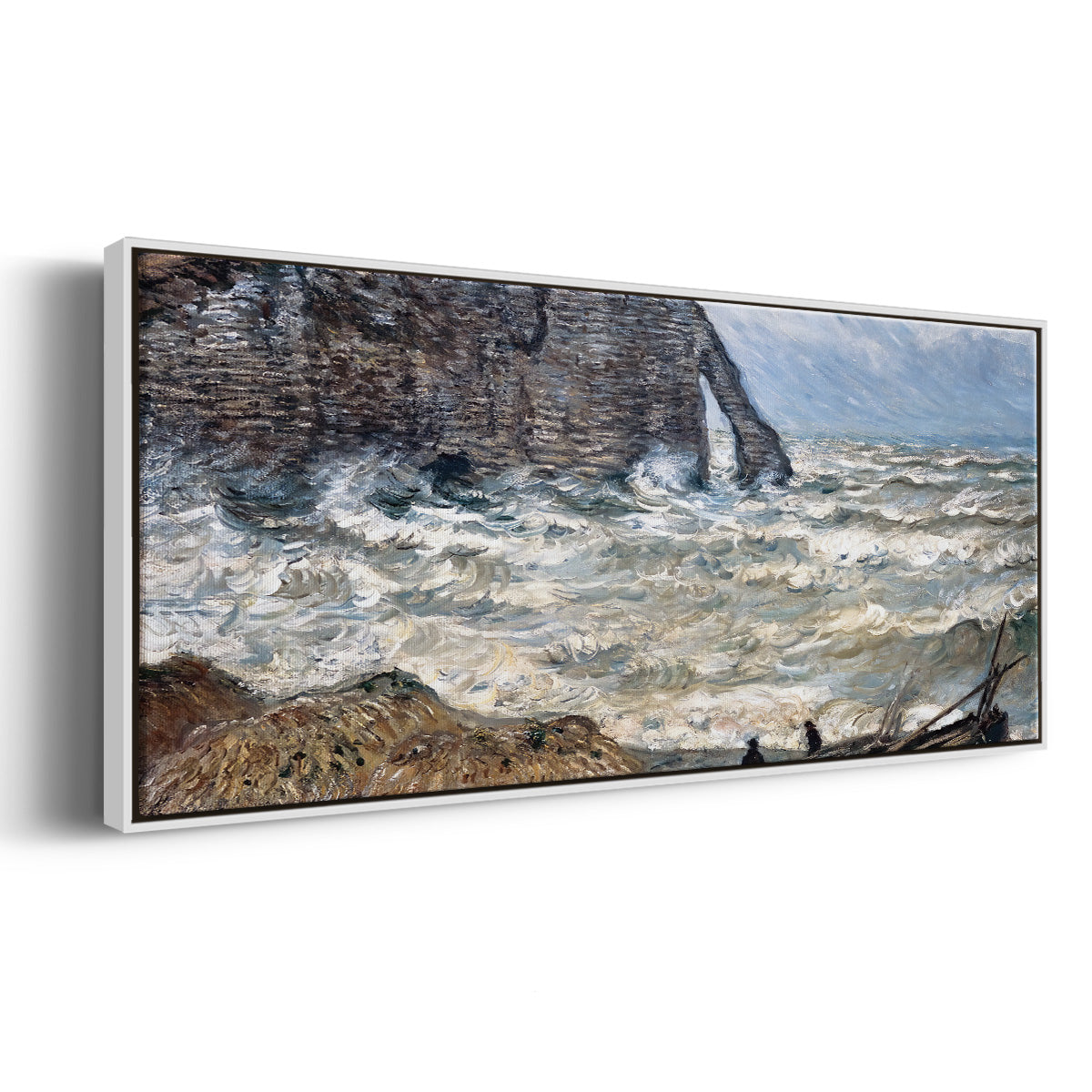 The Manneport, Étretat, Rough Sea, 1883 - Floater Framed Canvas Print
