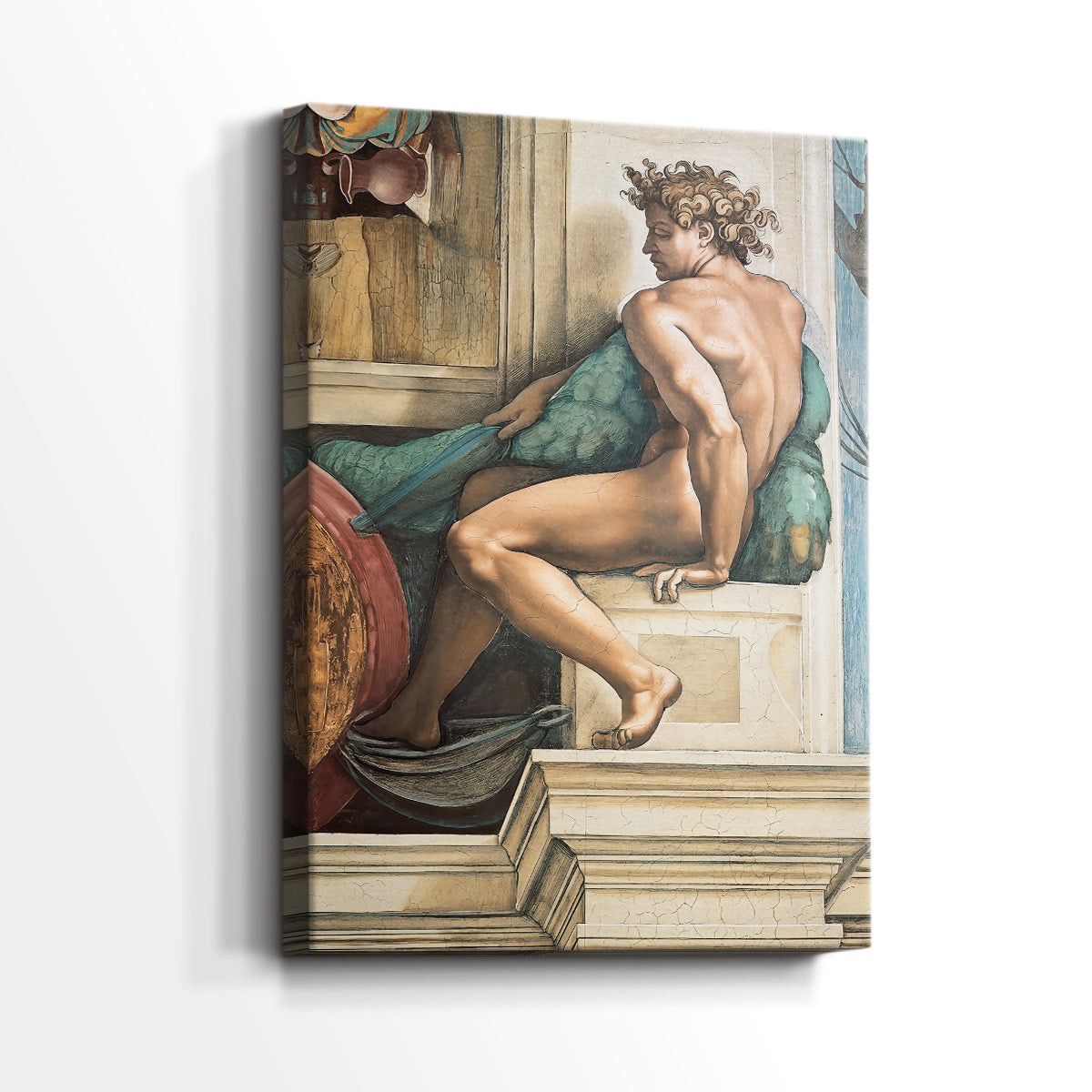 Side view of a canvas art print of a classical study with defined form and minimal background, showing gallery-wrapped depth.