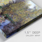 Close-up view of wrapped canvas corner featuring garden corner with flowering trees.