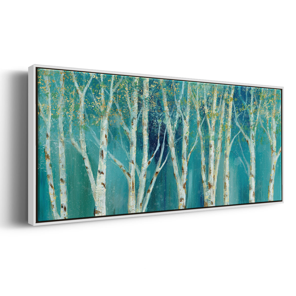 Birch on Blue - Floater Framed Canvas Print